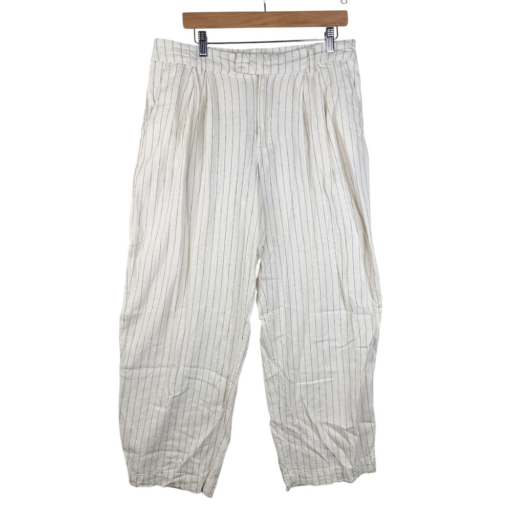A New Day Linen Blend Striped‎ High Rise Pants size 12 White/Black